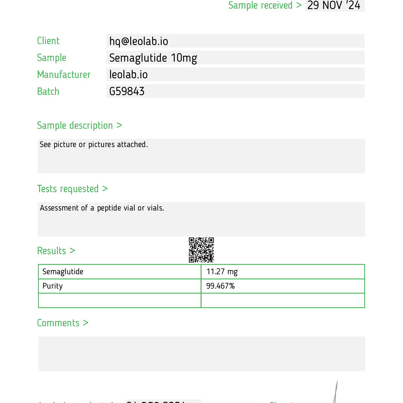 Semaglutide 3rd party test report Test-Report-53571