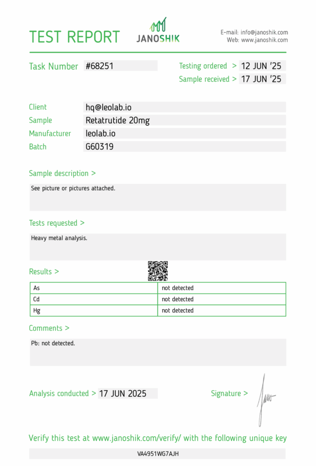 Retatrutide 20mg 3-rd party test report #68251