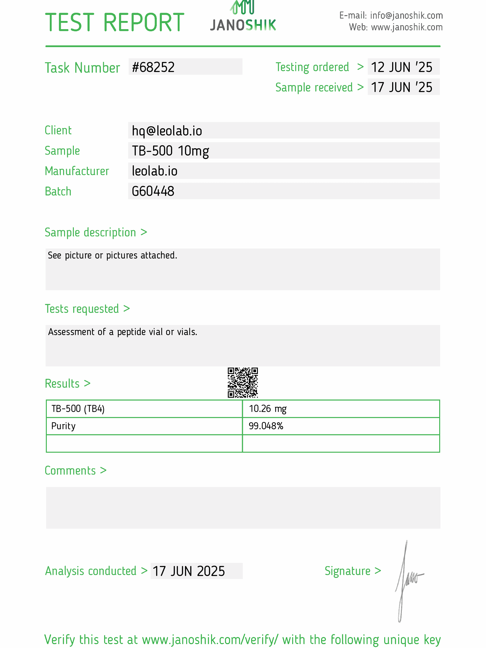 TB-500 3-rd party test result