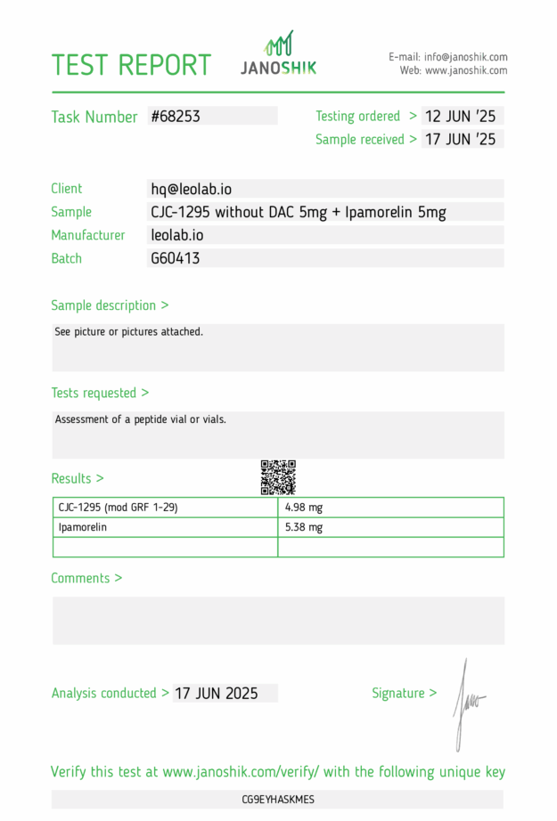 CJC-1295 + Ipamorelin (5+5mg) 3-rd party test report
