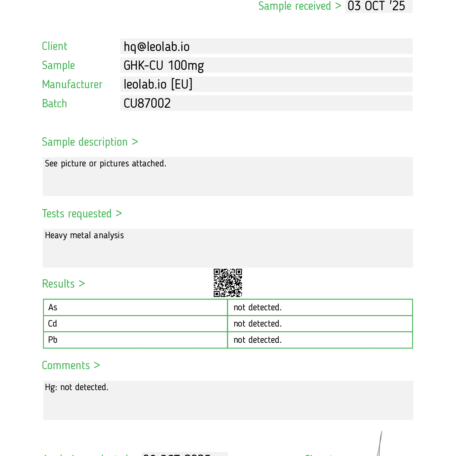 GHK-CU 3rd party test results