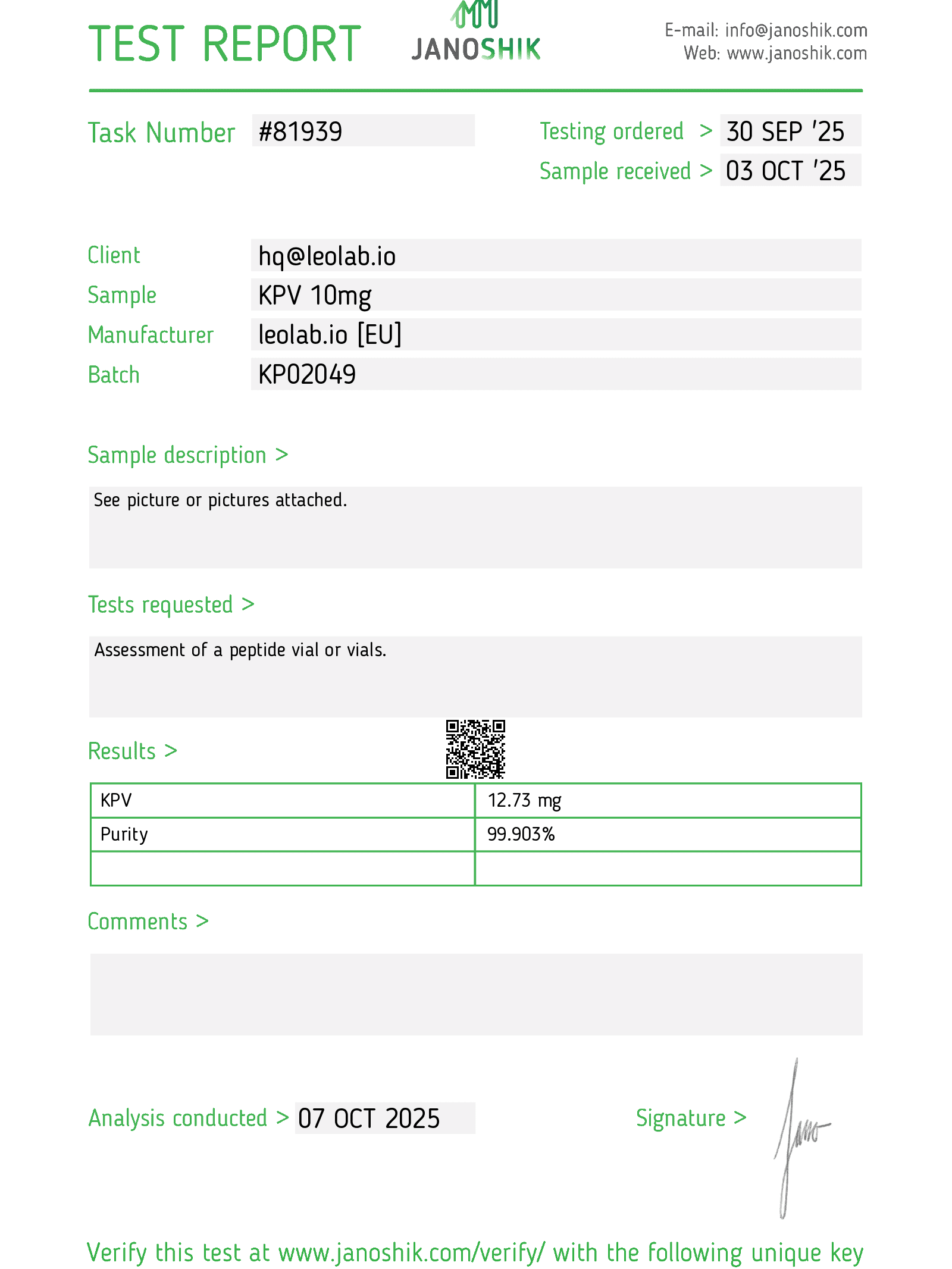 KPV 3rd party test results