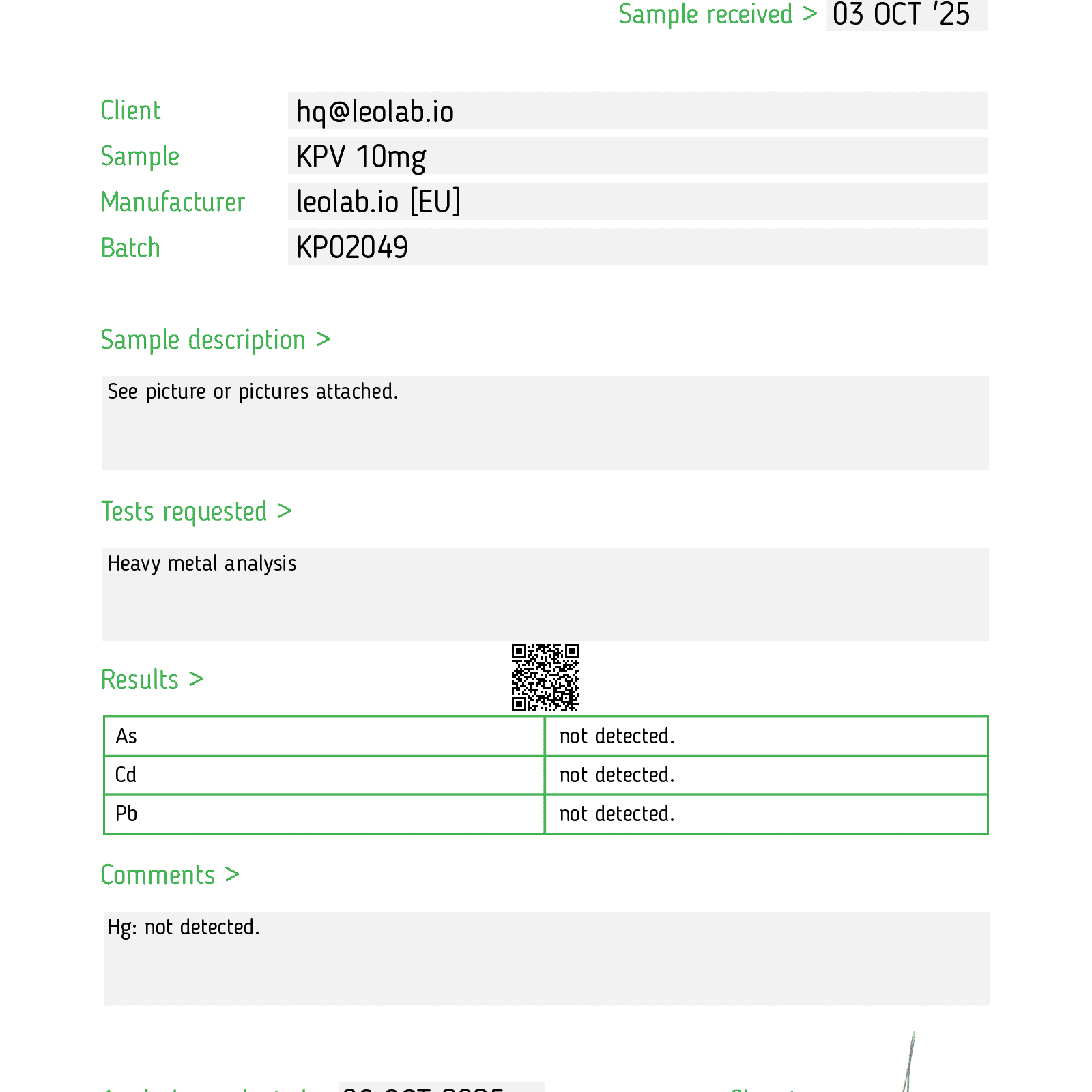 KPV 3rd party test results