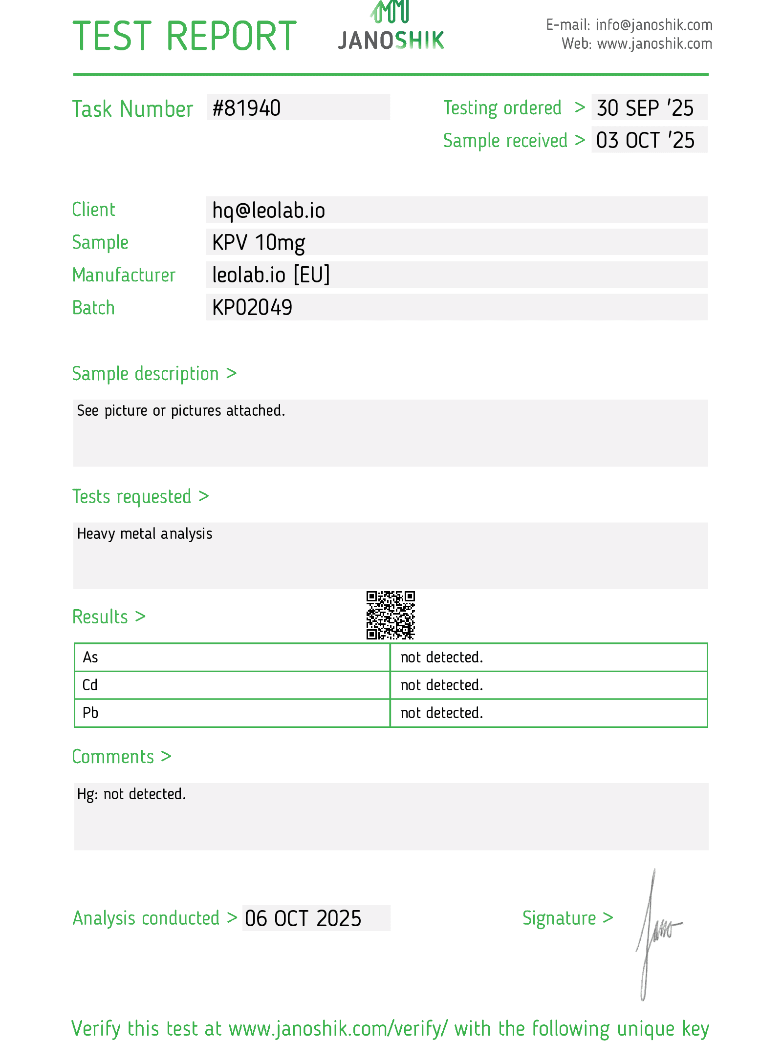 KPV 3rd party test results