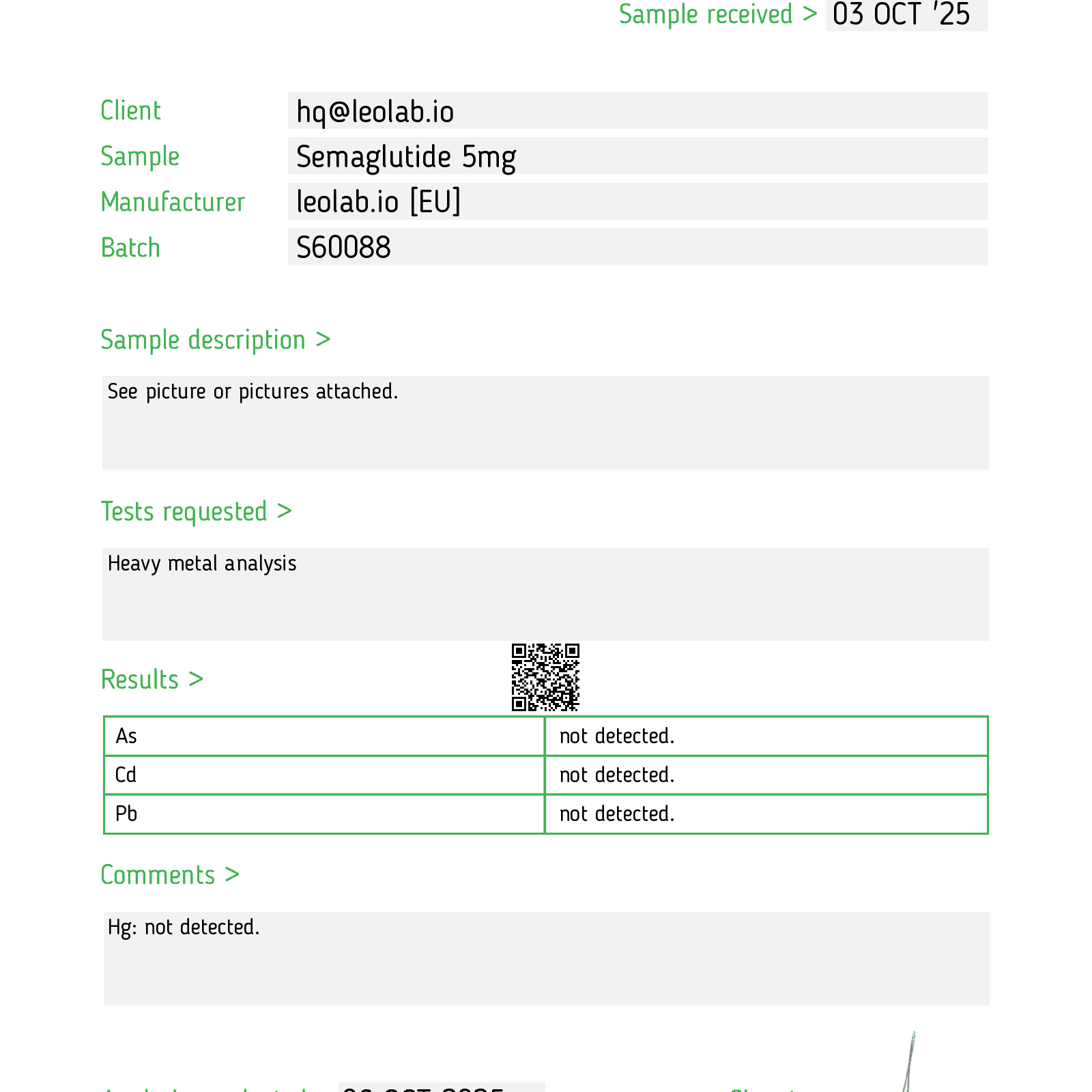 Semaglutide 3rd party test results