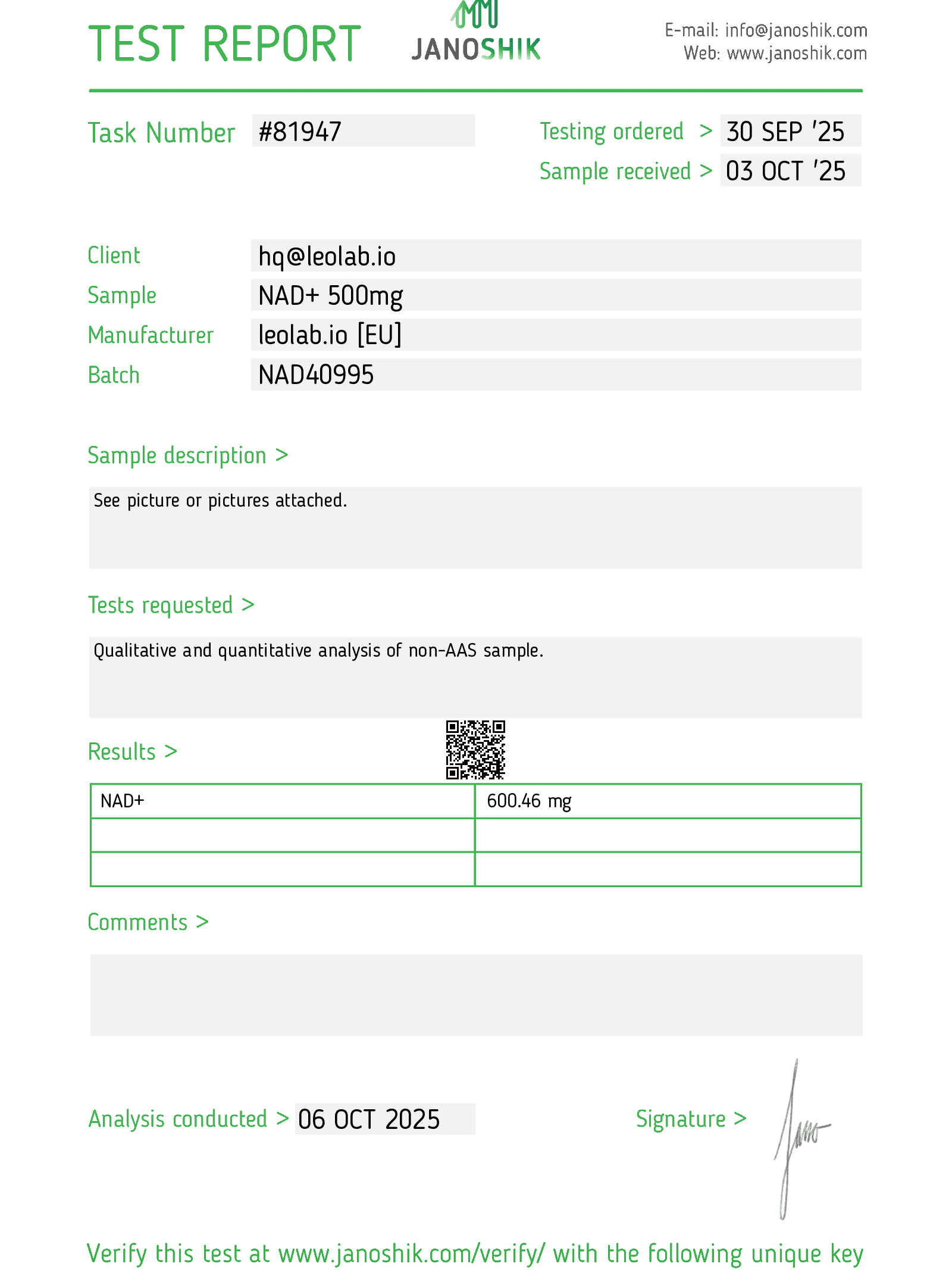 NAD+ 3rd party test results