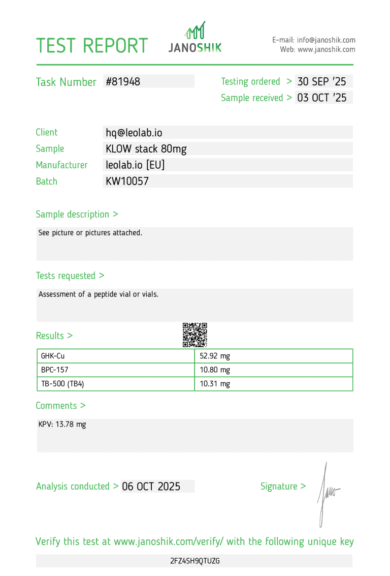 KLOW Stack 3rd party test results