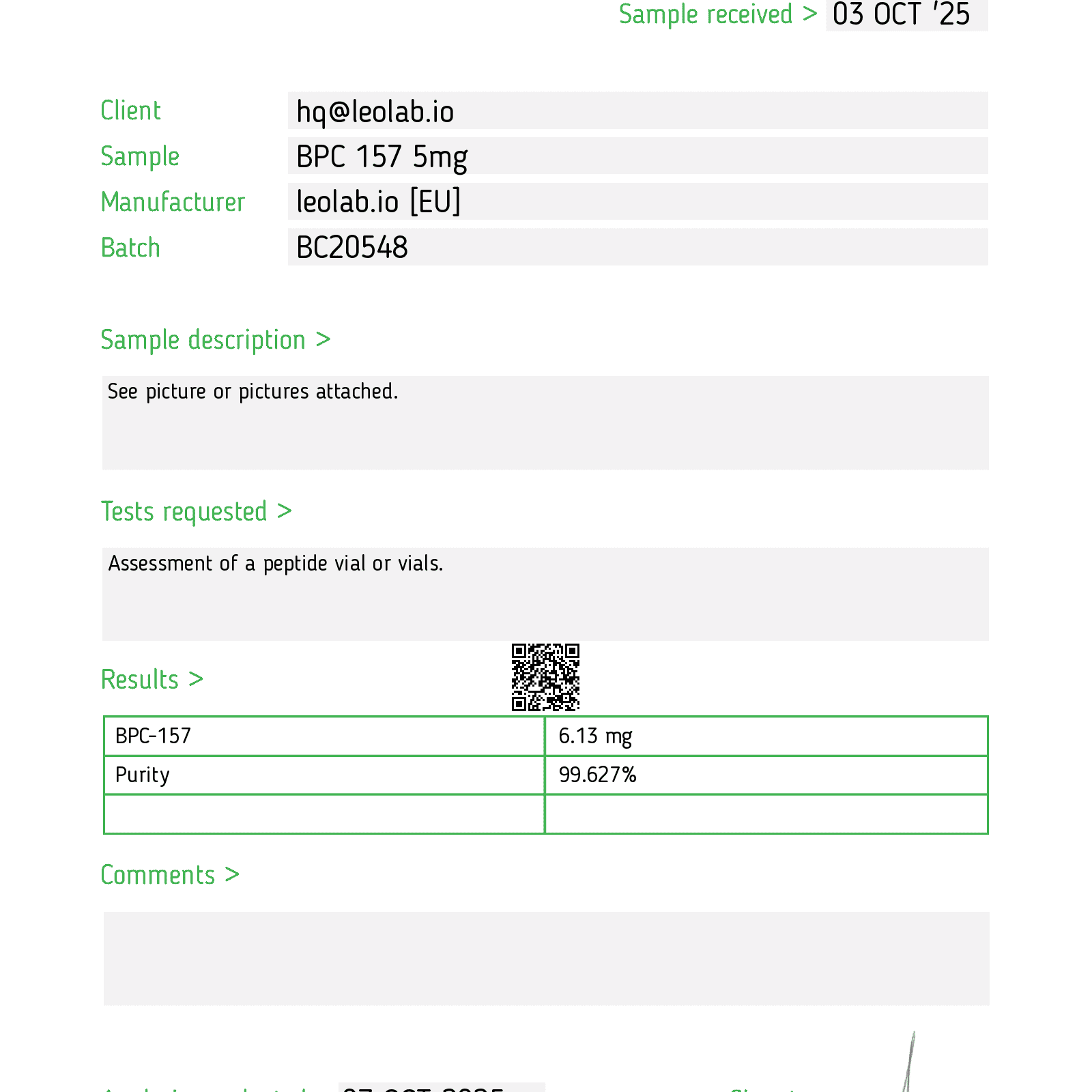 BPC-157 3rd party test results